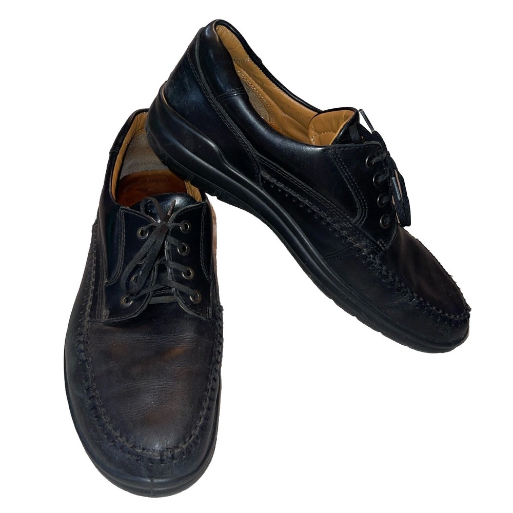 Ecco Black Leather Men's Dress Shoes Lace Up Arch Support Loafers Sz 47 US 14